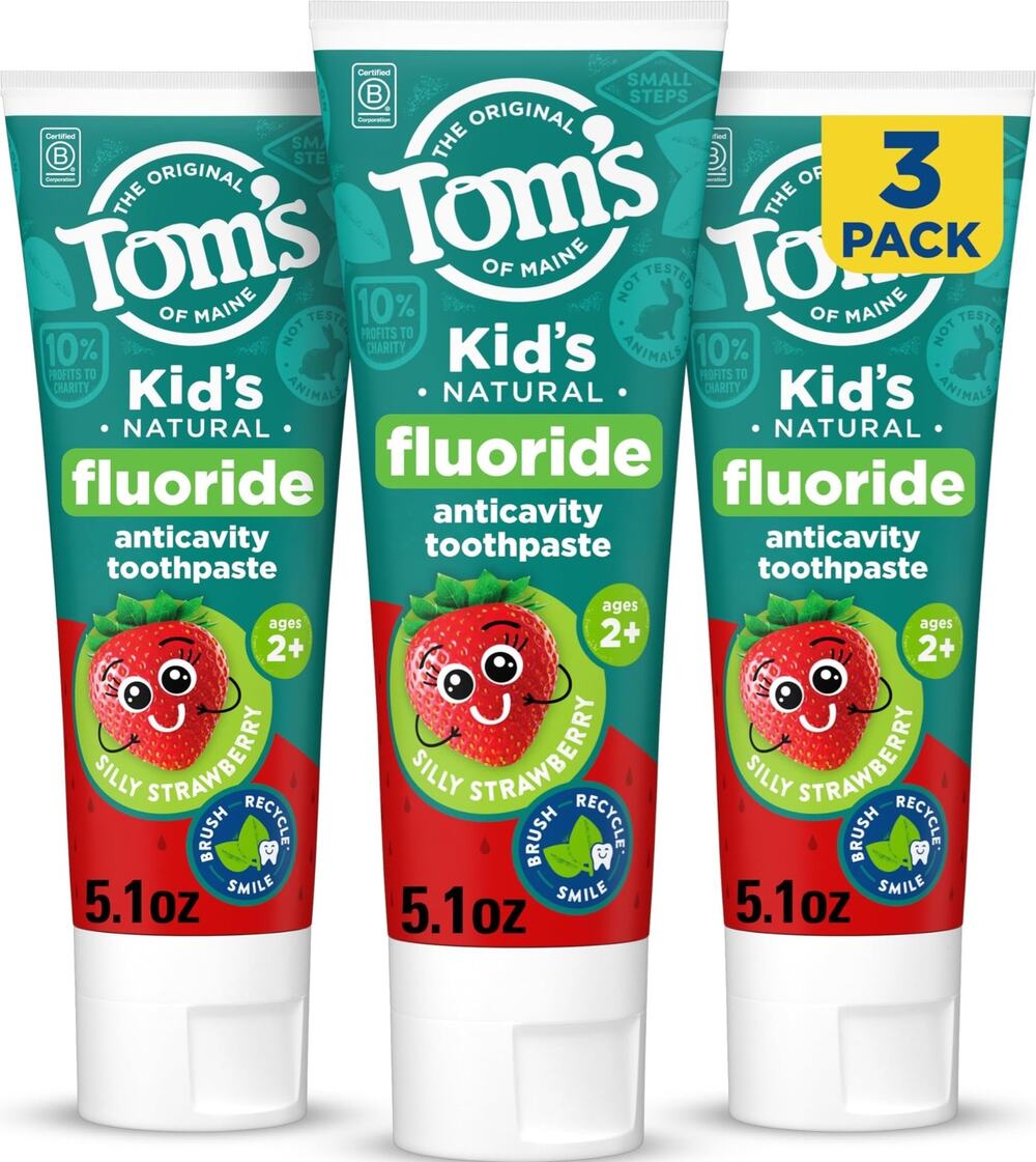 New Tom's Of Maine Natural Kids Fluoride Toothpaste, Silly Strawberry, 3 Pack